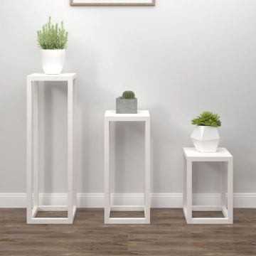 Gossi set suport de plante, 3 piese, alb, lemn masiv de pin