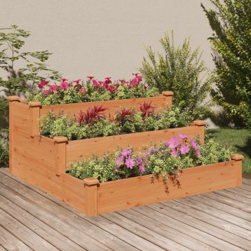 Gossi strat de gradina inaltat, maro, 120x120x56 cm, lemn masiv brad