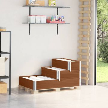 Gossi strat inaltat cu 3 niveluri, maro, 120x80 cm, lemn masiv pin