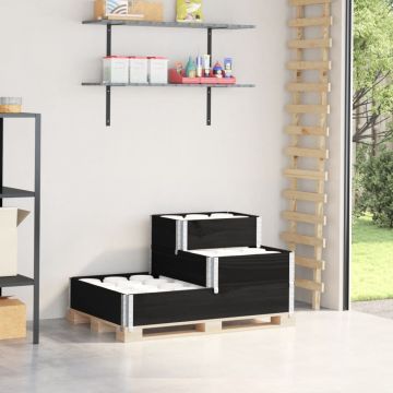 Gossi strat inaltat cu 3 niveluri, negru, 120x80 cm, lemn masiv pin