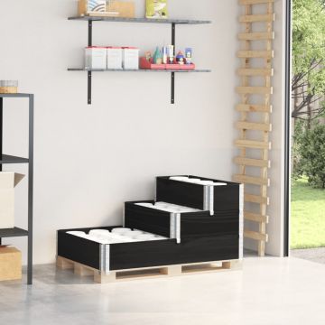 Gossi strat inaltat cu 3 niveluri, negru, 120x80 cm, lemn masiv pin