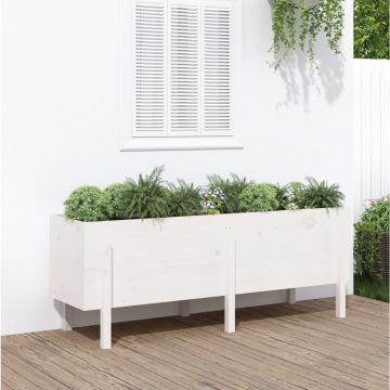 Gossi strat inaltat de gradina, alb, 160x50x57 cm, lemn masiv de pin