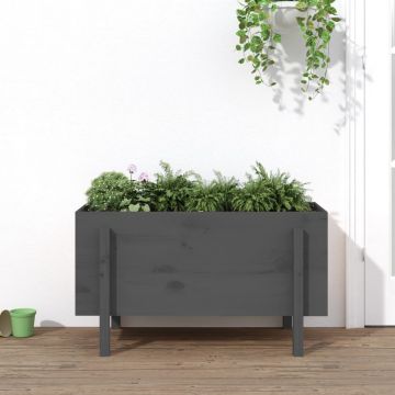 Gossi strat inaltat de gradina, gri, 101x50x57 cm, lemn masiv de pin
