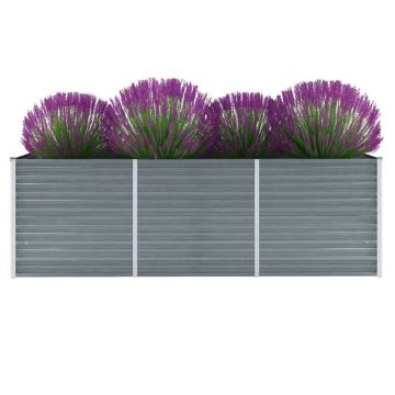 Gossi strat inaltat de gradina, gri, 240x80x77 cm, otel galvanizat