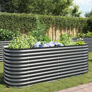 Gossi strat inaltat de gradina, gri, 240x80x81 cm, otel galvanizat