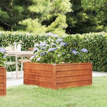 Gossi strat inaltat de gradina, ruginiu, 100x100x45 cm, otel corten