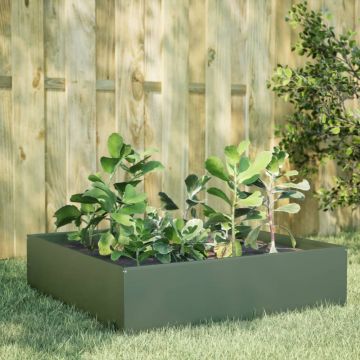 Gossi strat inaltat de gradina, verde masliniu, 100x100x25 cm, otel