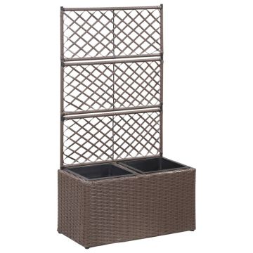 Gossi strat inaltat spalier cu 2 ghivece maro 58x30x107 cm poliratan
