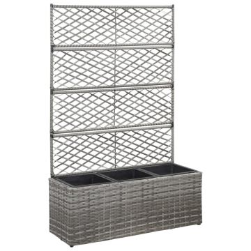 Gossi strat inaltat spalier cu 3 ghivece gri 83x30x130 cm poliratan