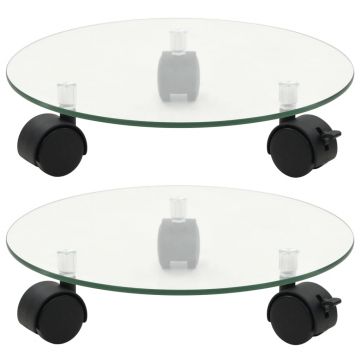 Gossi suport cu role pentru plante, 2 buc., 28 cm, sticla, rotund