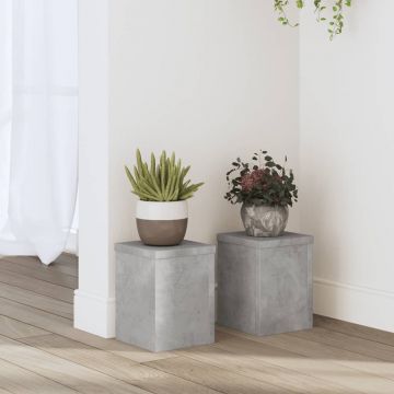 Gossi suport de plante, 2 buc., gri beton, 15x15x20 cm lemn prelucrat