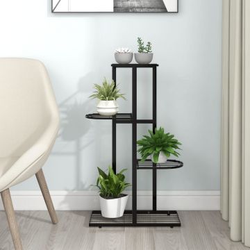 Gossi suport pentru flori cu 4 nivele, negru, 43x22x76 cm, metal