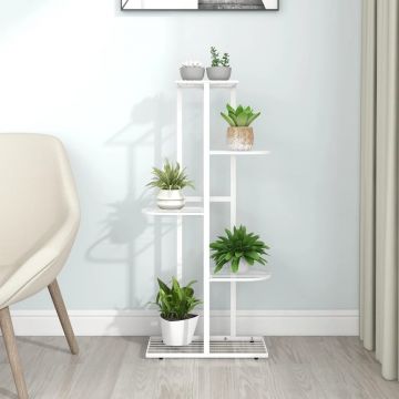 Gossi suport pentru flori cu 5 niveluri, alb, 43x22x98 cm, metal
