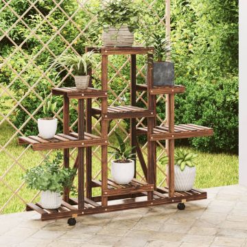Gossi suport pentru flori cu roti, 110x25x101 cm, lemn masiv de brad