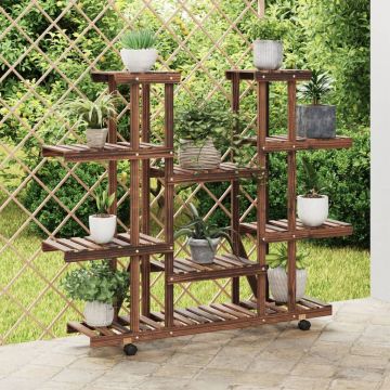 Gossi suport pentru flori cu roti, 110x25x115 cm, lemn masiv de brad