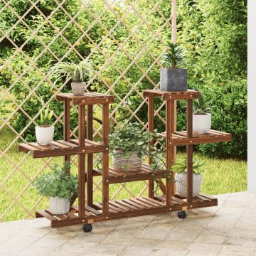 Gossi suport pentru flori cu roti, 110x25x78 cm, lemn masiv de brad