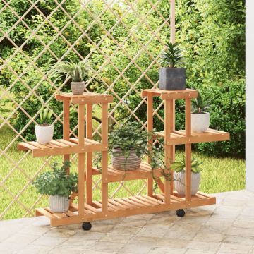 Gossi suport pentru flori cu roti, 110x25x78 cm, lemn masiv de brad