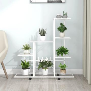 Gossi suport pentru flori cu roti, 94,5x25x92,5 cm, alb, metal