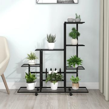 Gossi suport pentru flori cu roti, 94,5x25x92,5 cm, negru, metal