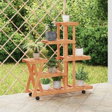 Gossi suport pentru flori cu roti, 95x25x101 cm, lemn masiv de brad