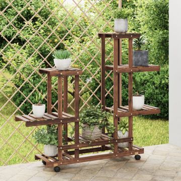 Gossi suport pentru flori cu roti, 95x25x101 cm, lemn masiv de brad
