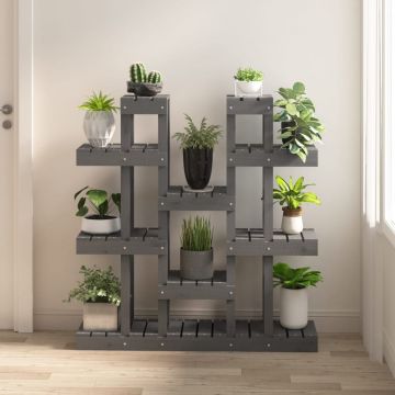 Gossi suport pentru plante, gri, 104,5x25x109,5 cm, lemn masiv pin