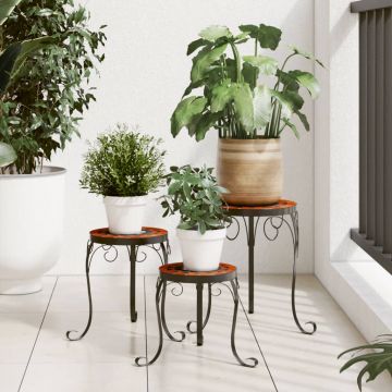 Gossi suporturi pentru plante, 3 buc., caramiziu si alb, ceramica
