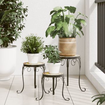 Gossi suporturi pentru plante, 3 buc., caramiziu si alb, ceramica