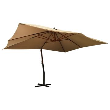 Gossi umbrela consola de gradina cu stalp din lemn, taupe, 400x300 cm