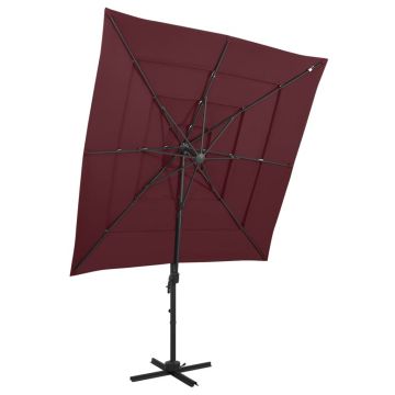 Gossi umbrela cu 4 niveluri, stalp aluminiu, rosu bordo, 250x250 cm