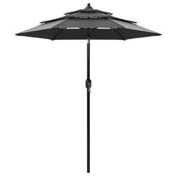 Gossi umbrela de gradina 3 niveluri, stalp aluminiu, antracit, 2 m