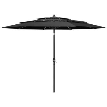 Gossi umbrela de gradina 3 niveluri, stalp aluminiu, antracit, 3 m