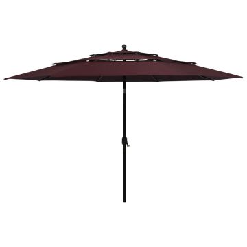 Gossi umbrela de gradina 3 niveluri, stalp aluminiu, rosu bordo 3,5 m