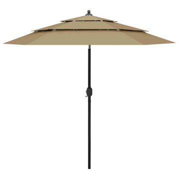 Gossi umbrela de gradina 3 niveluri, stalp aluminiu, taupe, 2,5 m