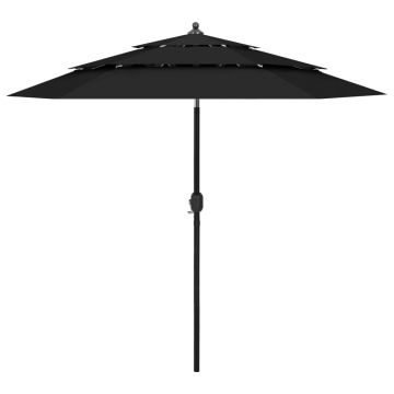 Gossi umbrela de gradina cu 3 niveluri, stalp aluminiu, negru, 2,5 m