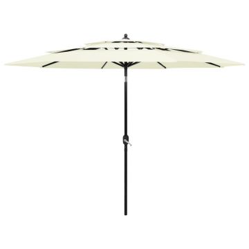 Gossi umbrela de gradina cu 3 niveluri, stalp aluminiu, nisipiu, 3 m