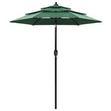 Gossi umbrela de gradina cu 3 niveluri, stalp aluminiu, verde, 2 m