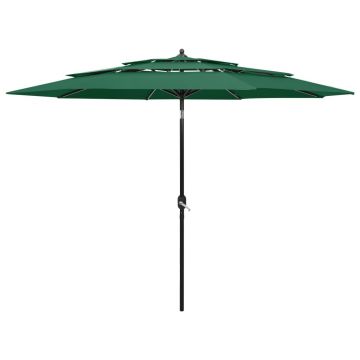 Gossi umbrela de gradina cu 3 niveluri, stalp aluminiu, verde, 3 m