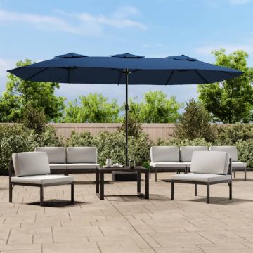 Gossi umbrela de gradina cu doua capete/led-uri, azuriu, 449x245 cm
