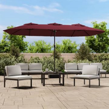 Gossi umbrela de gradina doua capete/led-uri, rosu bordo, 449x245 cm