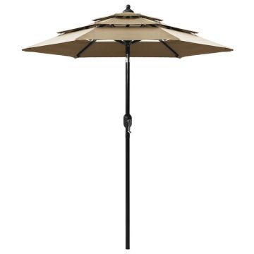 Gossi umbrela de soare 3 niveluri, stalp aluminiu, gri taupe, 2 m