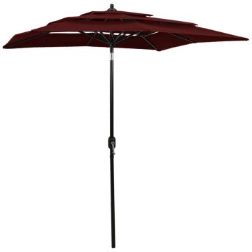Gossi umbrela de soare 3 niveluri, stalp aluminiu, rosu bordo, 2x2 m