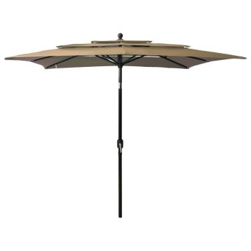 Gossi umbrela de soare 3 niveluri, stalp aluminiu, taupe, 2,5x2,5 m