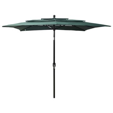Gossi umbrela de soare 3 niveluri, stalp aluminiu, verde, 2,5x2,5 m
