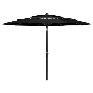 Gossi umbrela de soare 3 niveluri, stalp de aluminiu, negru, 3 m