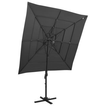 Gossi umbrela de soare 4 niveluri, stalp aluminiu antracit 250x250 cm