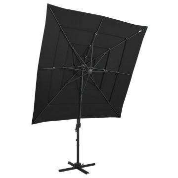 Gossi umbrela de soare 4 niveluri, stalp aluminiu, negru, 250x250 cm