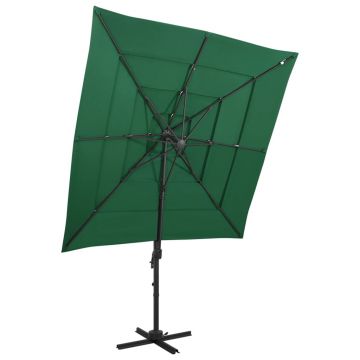 Gossi umbrela de soare 4 niveluri, stalp aluminiu, verde, 250x250 cm