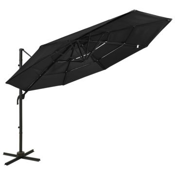 Gossi umbrela de soare 4 niveluri, stalp de aluminiu, negru, 3x3 m