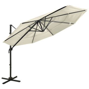 Gossi umbrela de soare 4 niveluri, stalp de aluminiu, nisipiu, 3x3 m